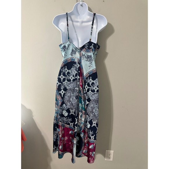 Natori Satin Midi Dress Patchwork Print V Neck Sleeveless Women's M - Picture 5 of 7